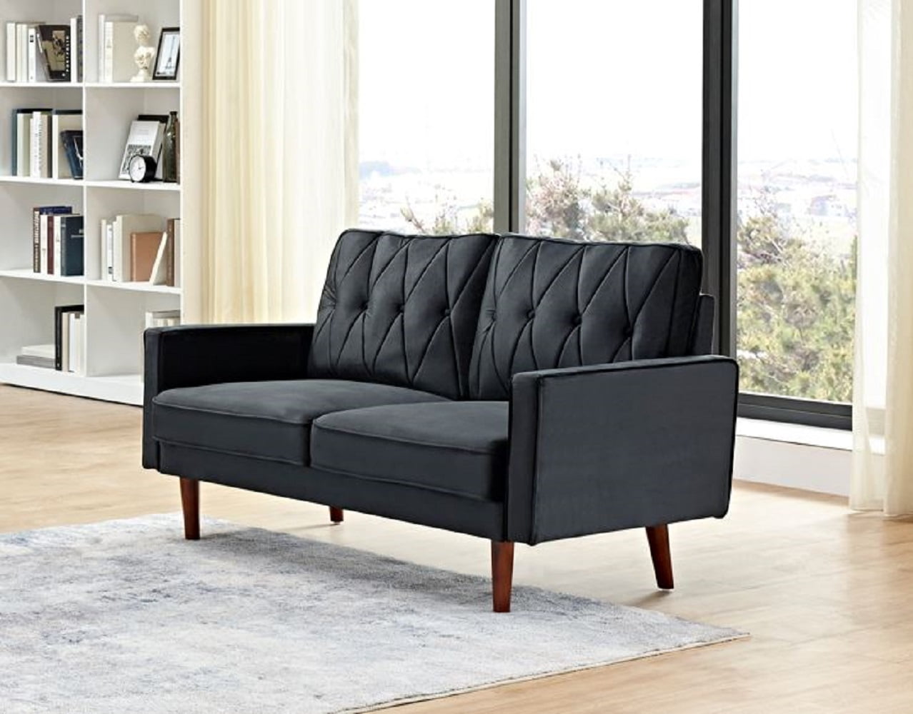 US PRIDE FURNITURE Tufted Cushion Back 57.5 Wide Loveseat-Black