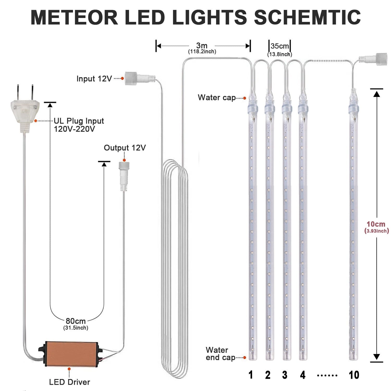 TiokMc Falling Rain Fairy String Lights, 10cm 10 Tube 200 LED Meteor Shower Light, Waterproof Snow Falling Icicle Cascading Lights for Xmas Wedding Party Tree Holiday Decor, Blue