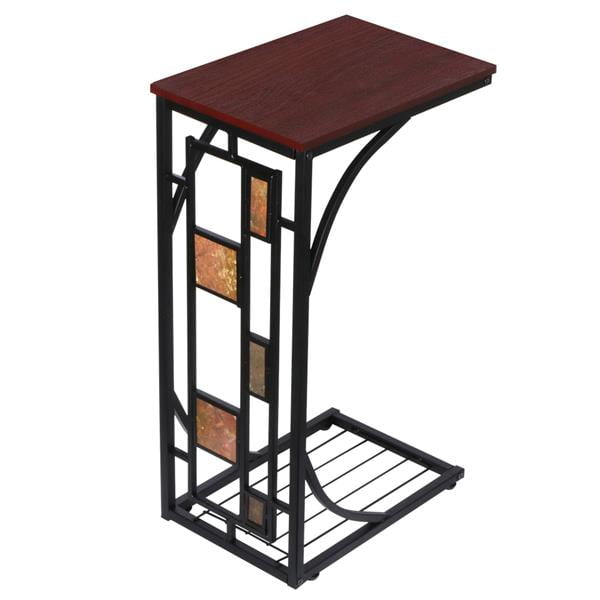 Easyfashion Traditional C Shaped Wood and Metal End Table, Brown/Black