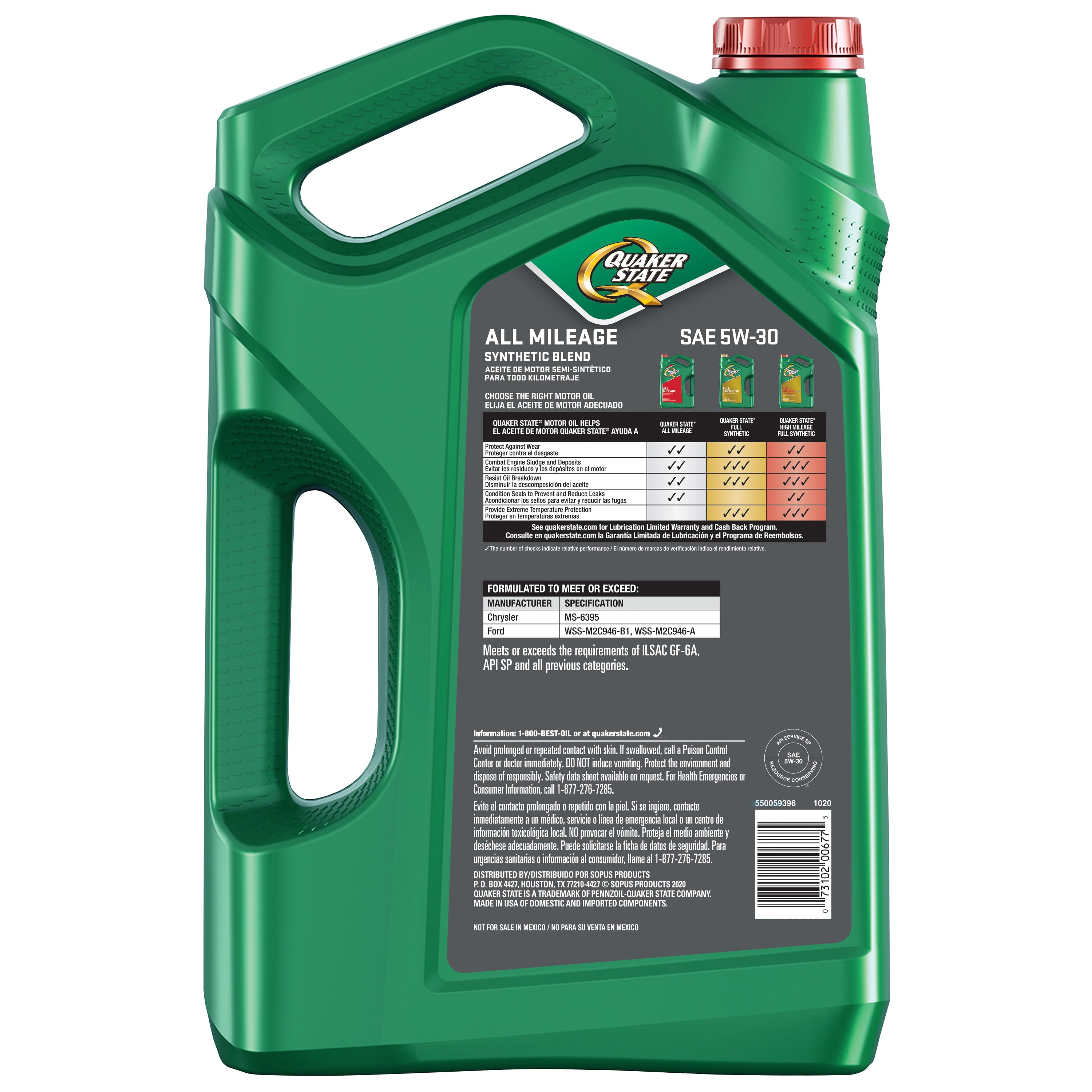 Quaker State All Mileage Synthetic Blend 5W-30 Motor Oil, 5 Quart