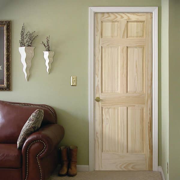 24 in. x 80 in. 6 Panel Radiata Solid Core Unfinished Pine Interior Door Slab