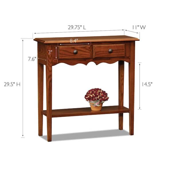 Favorite Finds 29.75 in. W x 11 in. D Medium Oak Rectangle Wood Petite Console Table with 2-Drawers and Shelf