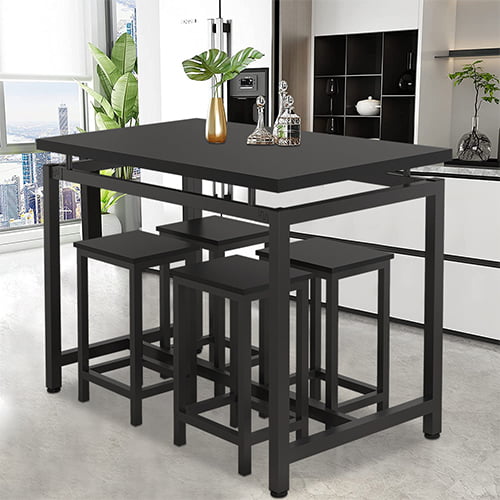 Counter Height Table Set of 5, Breakfast Bar Table and Stool Set, Minimalist Dining Table with Backless Stools, Wood Top Pub Table & Chair Set for Kitchen Apartment Bistro - Space Saving, B946