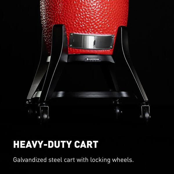 Big Joe III 24 in. Charcoal Grill in Red with Cart, Side Shelves, Grate Gripper, and Ash Tool