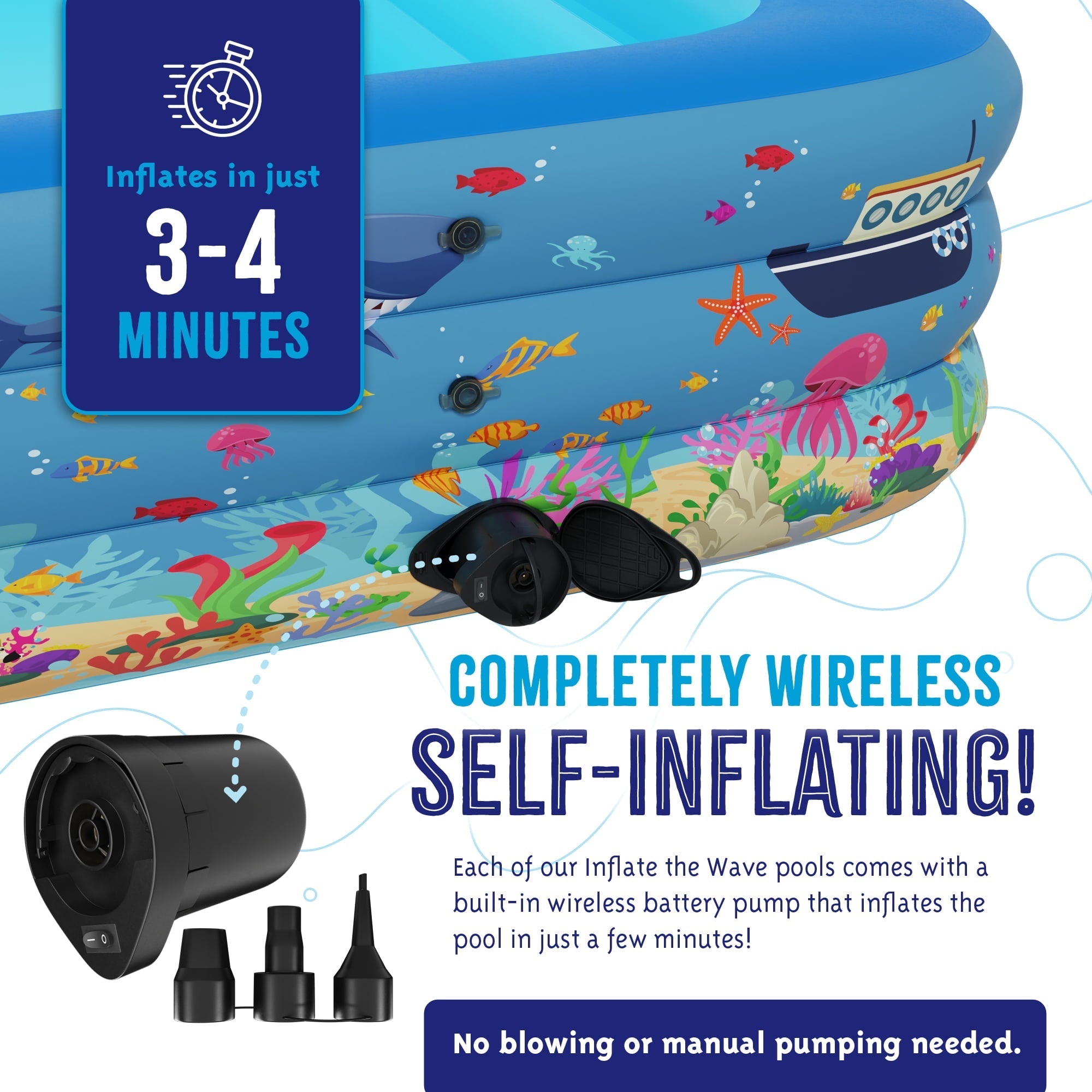 Inflatable Swimming Pool with Built-in Air Pump (Pink, Medium - 82.6