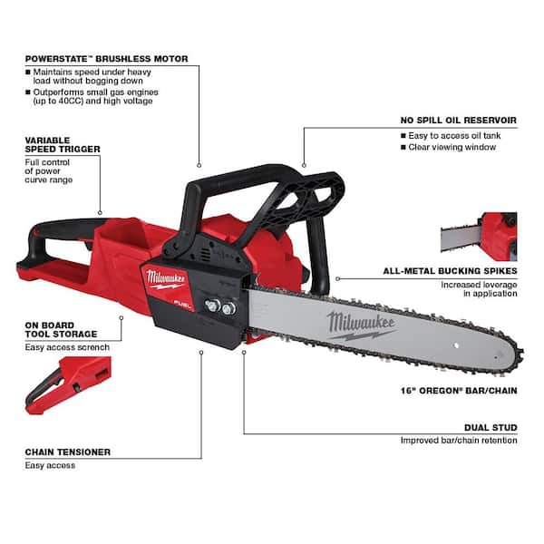 M18 FUEL 16 in. 18-Volt Lithium-Ion Brushless Battery Chainsaw (Tool-Only)(2-Tool)
