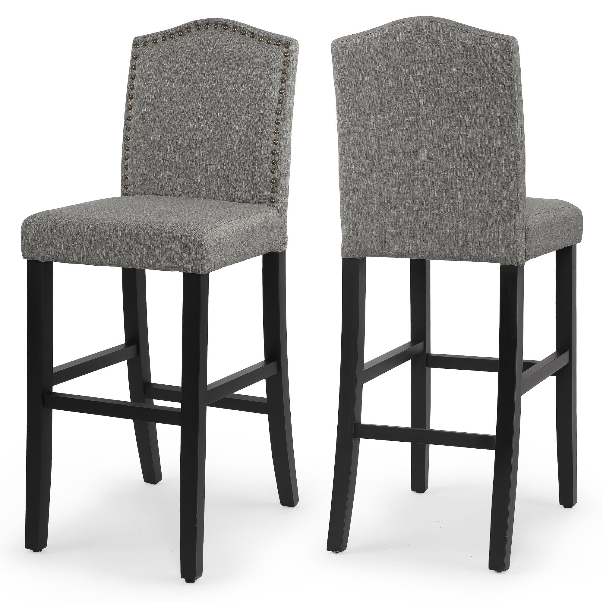 Full Back Fabric Upholstered Blue Bar Stool with Nailhead Trim, Set of 2