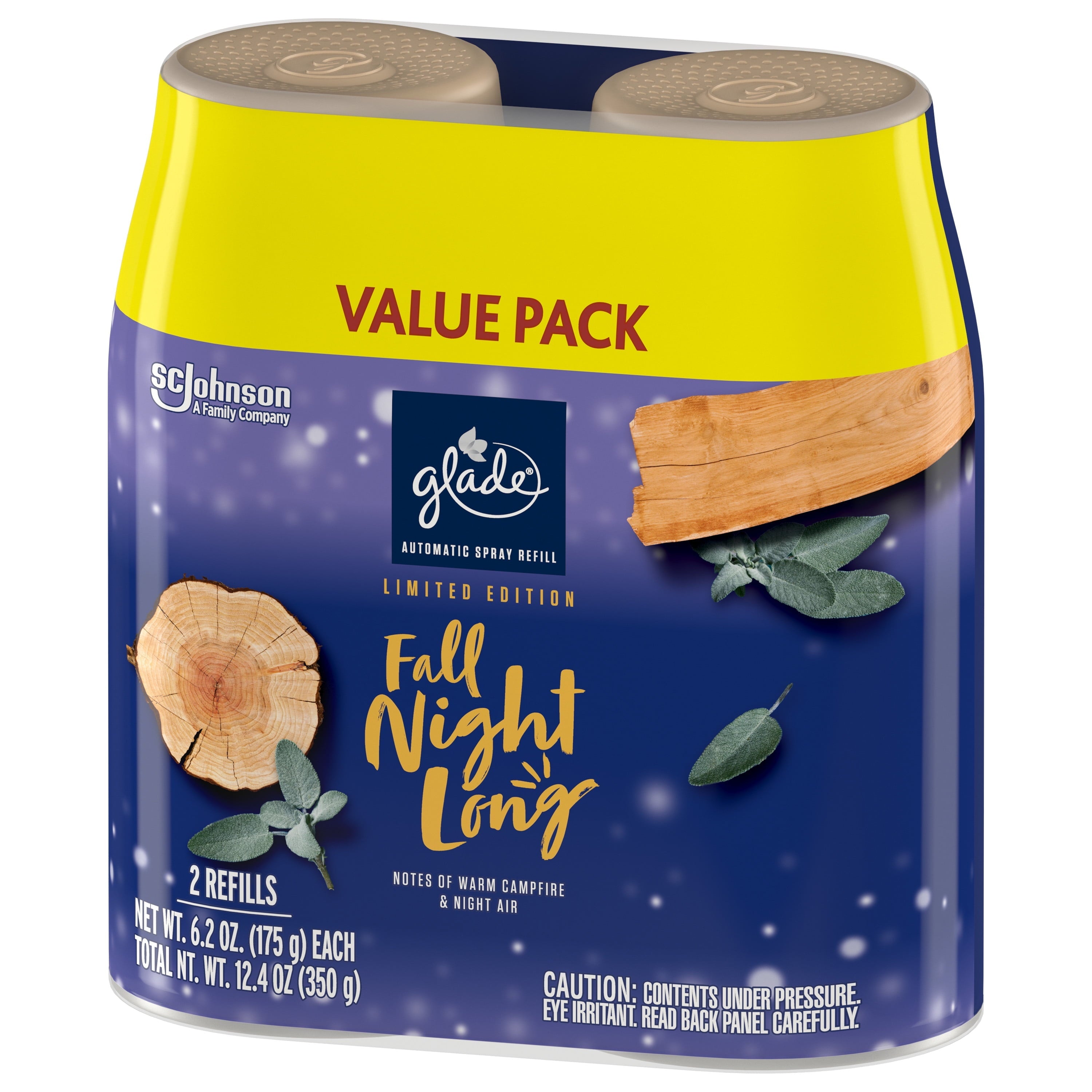 Glade Automatic Spray Refill, Air Freshener, Fall Night Long, 2 x 6.2 oz