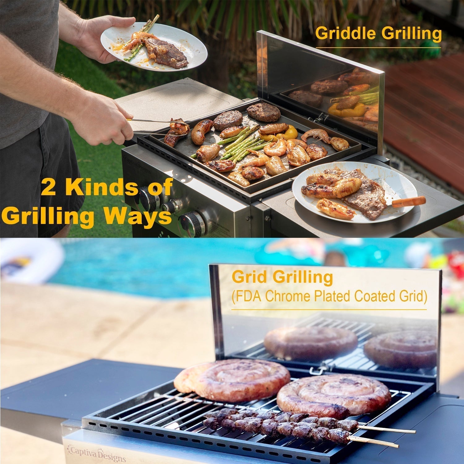 2-Burner Gas Grill and Griddle Combo with Wheels