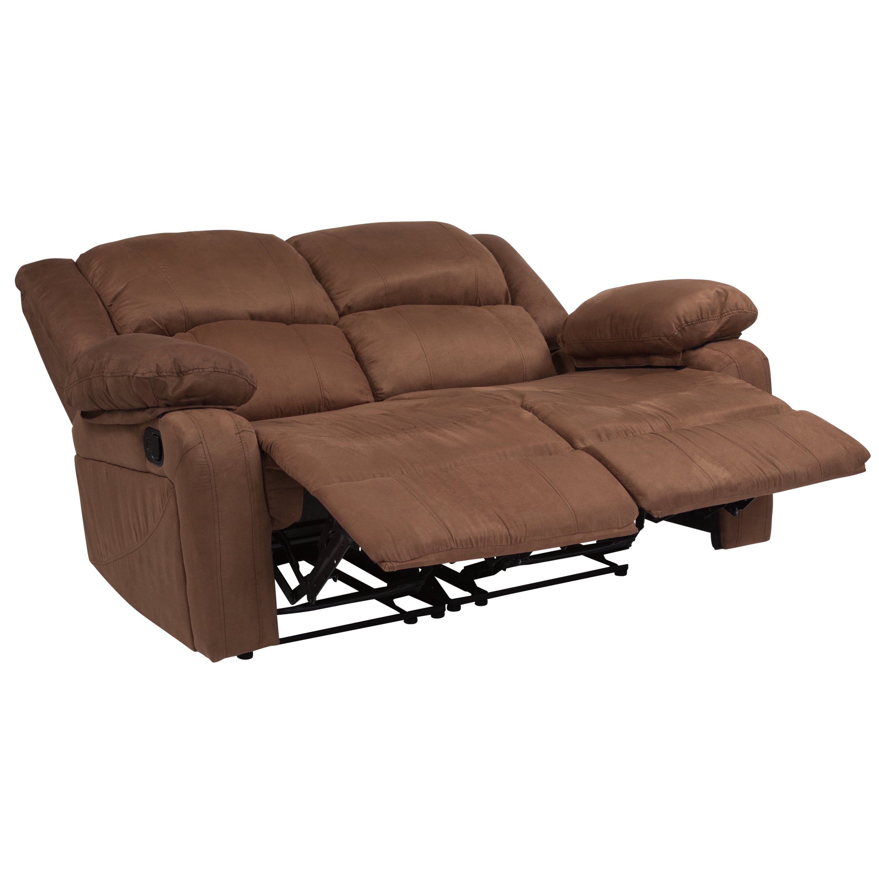 Emma + Oliver Chocolate Brown Microfiber Loveseat with Two Built-In Recliners