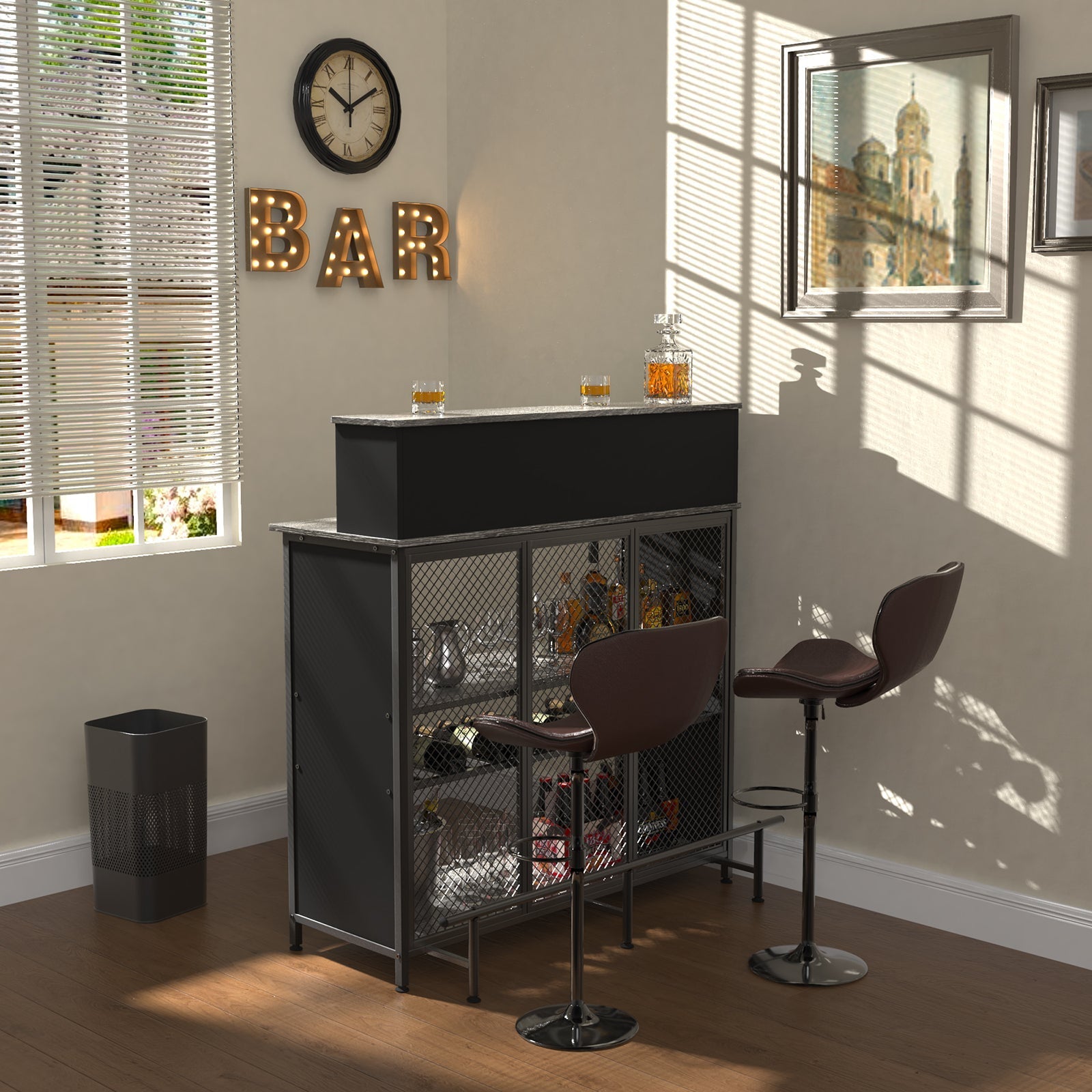 GDLF Home Bar Unit Mini Bar Liquor Bar Table with Storage and Footrest