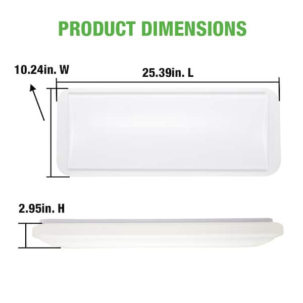 24 in. x 10 in. Low Profile LED Flush Mount Rectangular Light Fixture 1600 Lumens 3000K 4000K 5000K Kitchen Lighting
