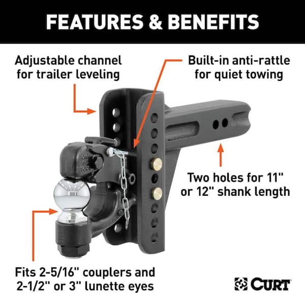 20,000 lbs. Adjustable Trailer Hitch Channel Mount Ball & Pintle Hook Combination with 2-5/16 in. Ball (2-1/2 in. Shank)