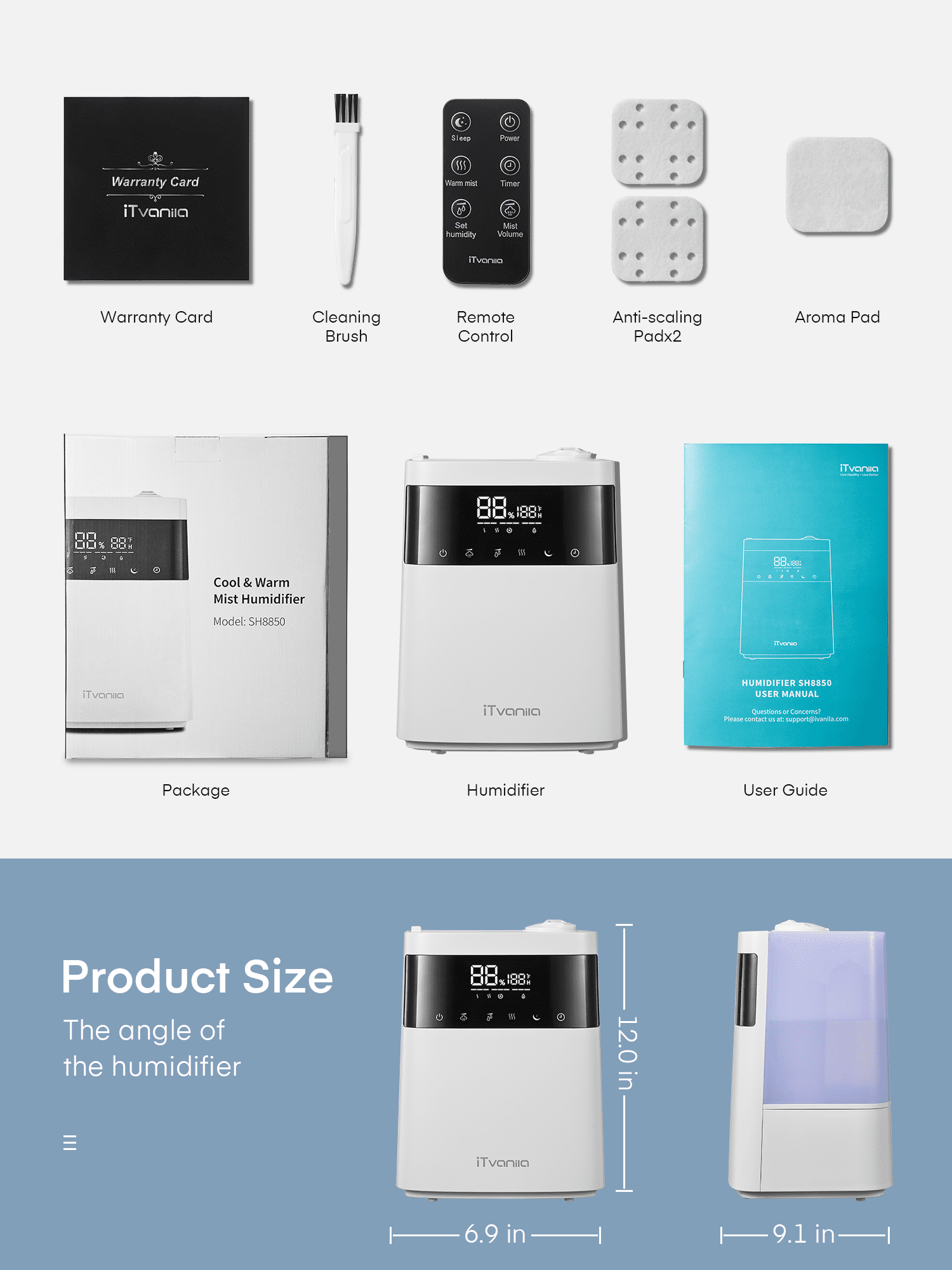 ITvanila Humidifier, 5.5L Warm and Cool Mist Humidifiers for Bedroom with Customized Humidity, Sleep Mode and 12H Timer, for Living Room, Office and Baby Room (White)