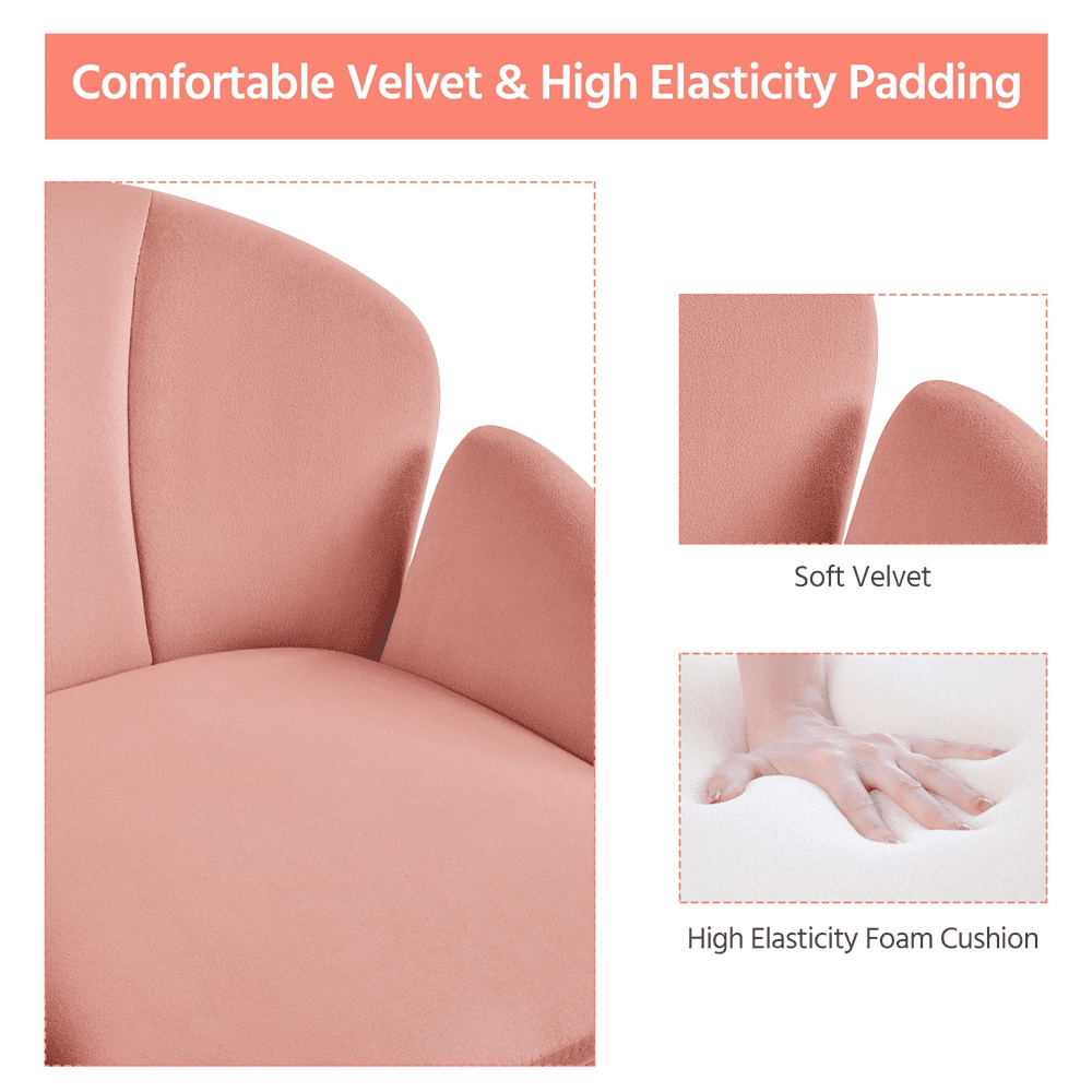 Yaheetech Modern Vanity Chair Swivel Rolling Chair with Armrests, Pink