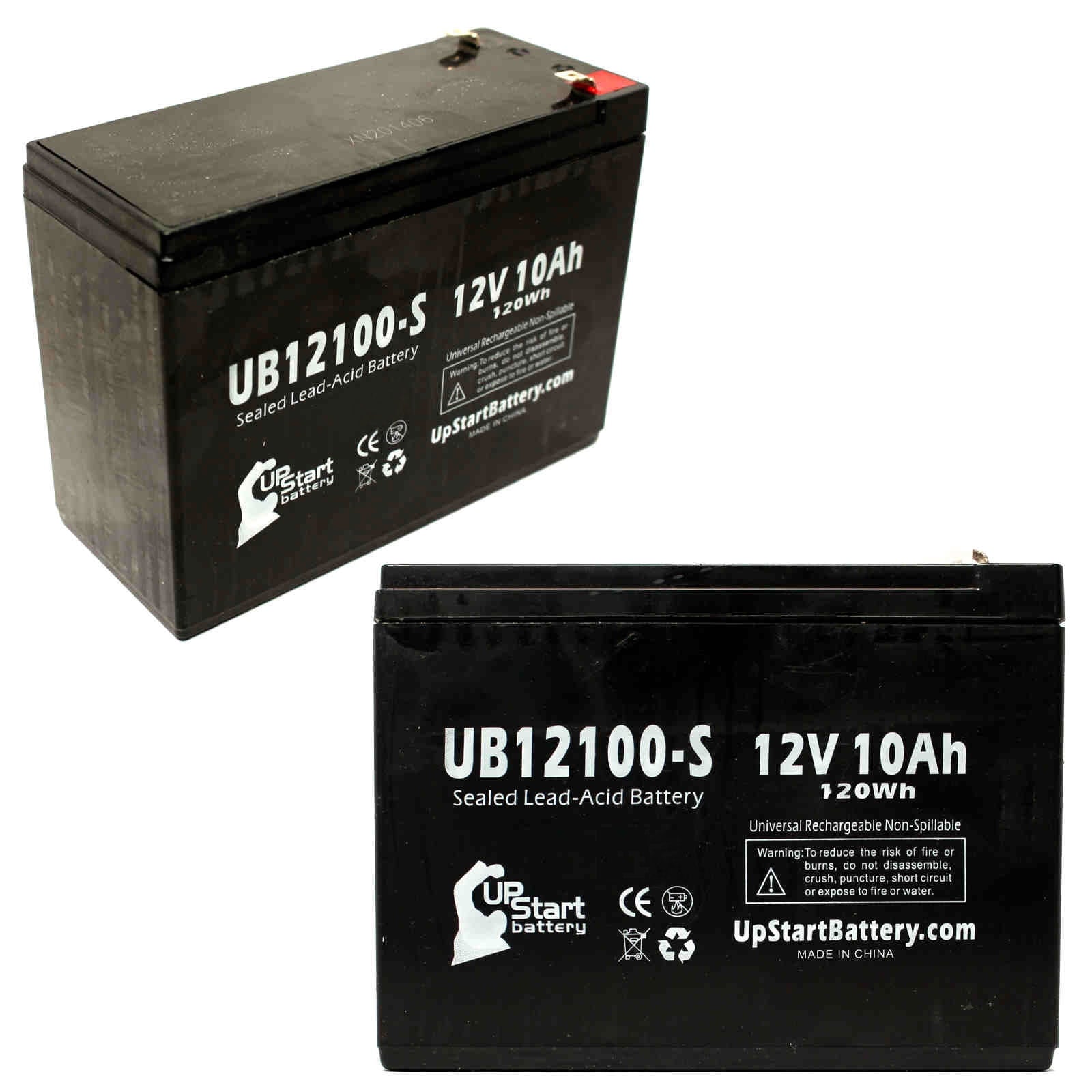 2x Pack - Universal Battery UB12100-S Battery Replacement - UB12100-S Universal Sealed Lead Acid Battery (12V, 10Ah, 10000mAh, F2 Terminal, AGM, SLA)