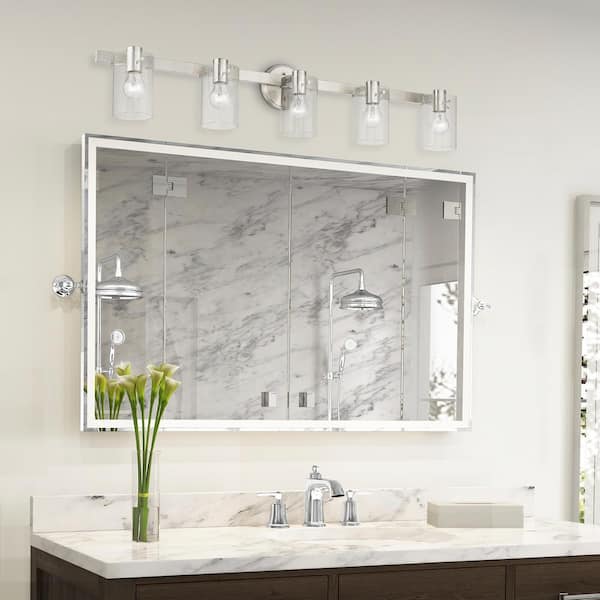 Munich 42 in. 5-Light Brushed Nickel Vanity Light with Clear Glass