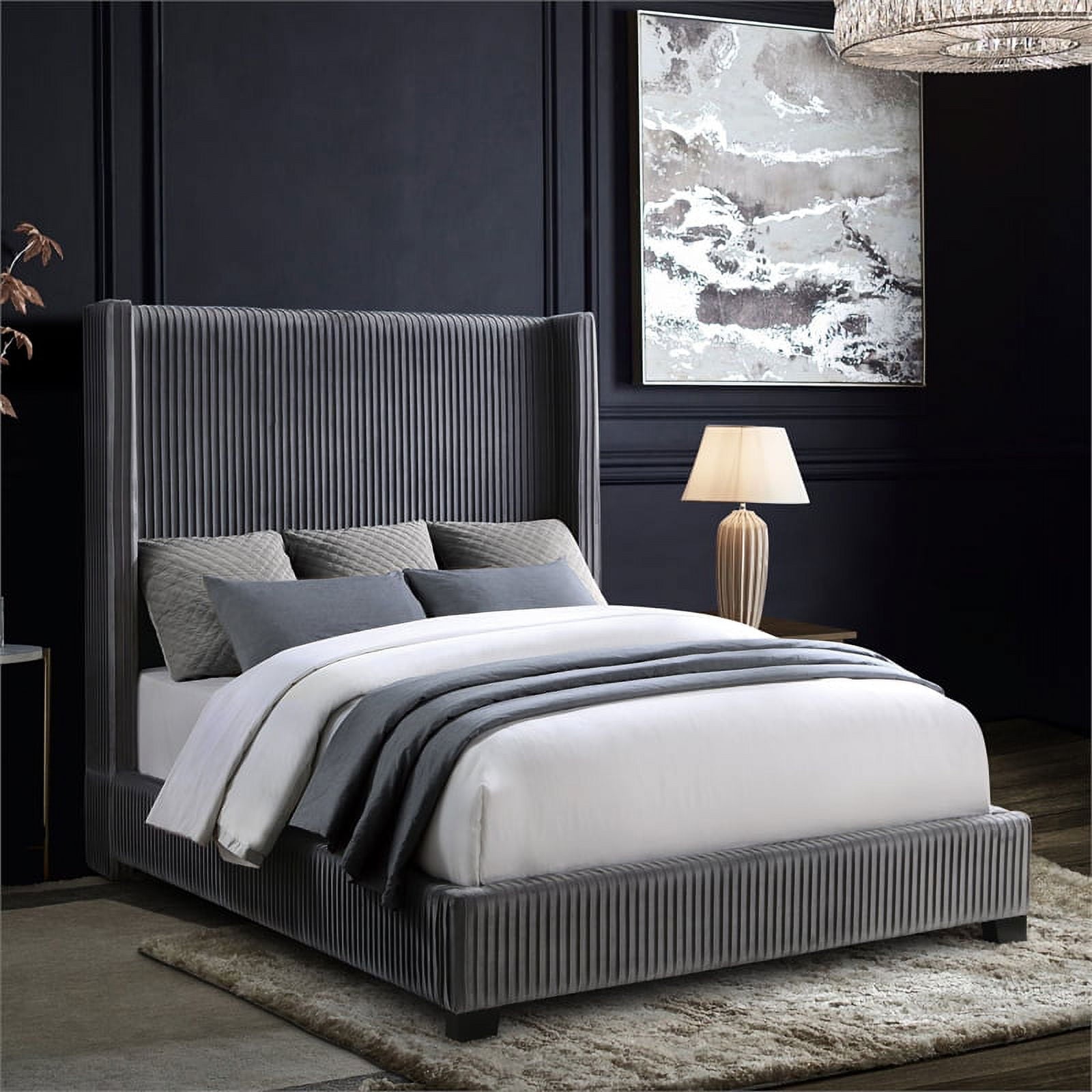 Lexicon Glenbury Velvet Queen Upholstered Bed in Pleated Dark Gray