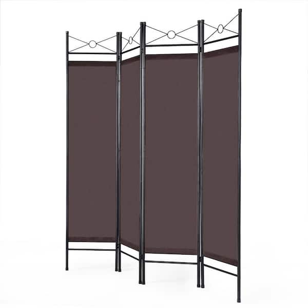71 in. Brown 4-Panel Room Divider Privacy Screen with Metal Frame