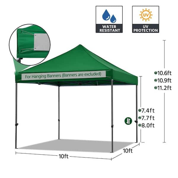 10 ft. x 10 ft. Heavy Duty Commercial Instant Pop-up Canopy Tent, Waterproof, 3-Level Adjustable Height