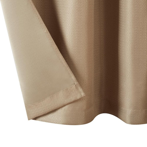 Milton Taupe Thermal Woven 38 in. W x 63 in. L Grommet Room Darkening Curtain (2-Panels)