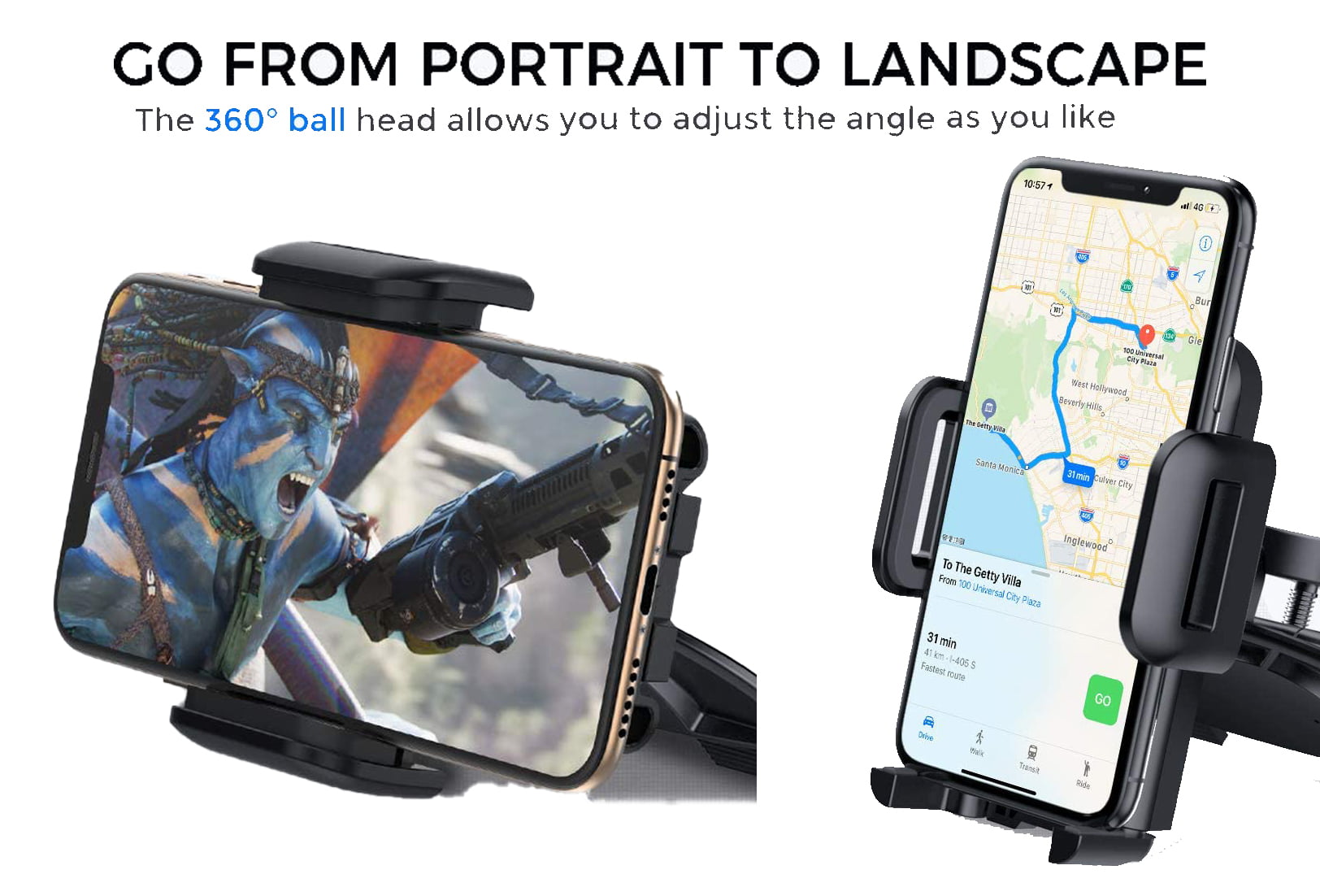 Pokanic Car Cell Phone CD Slot Mount Adjustable 360 Rotation Stand Holder Three-Side Grips Design One Touch Clamp Compatible with iPhone Galaxy Note Pixel Universal (CD Slot Mount)