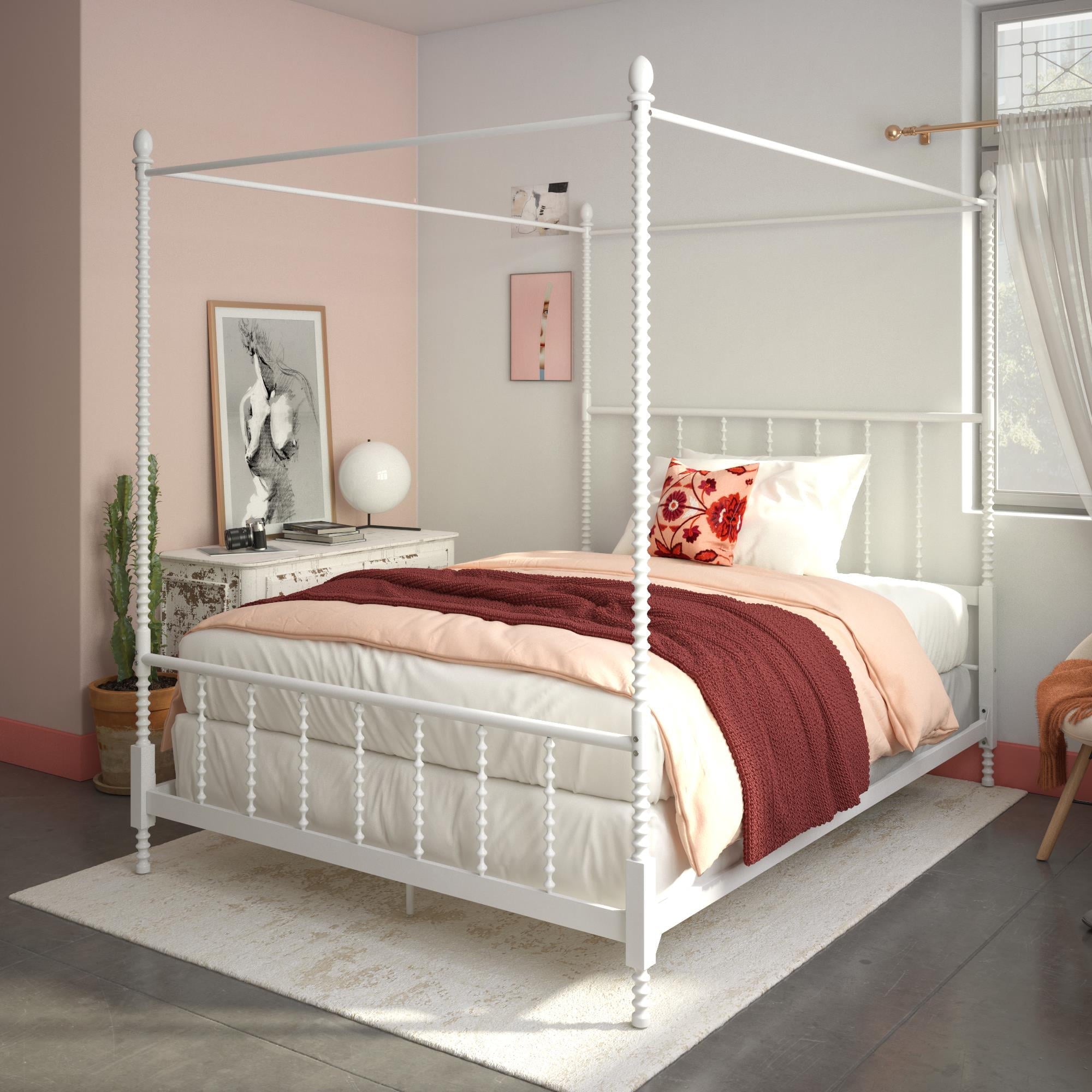 DHP Jenny Lind Queen Canopy Poster Bed Frame, White
