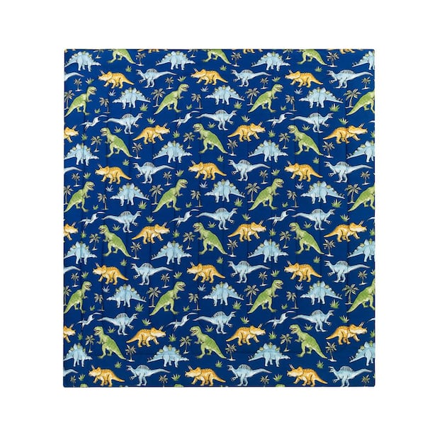 Watercolor Dinosaur Navy 3-Pieces Brushed Microfiber Comforter Set-Twin