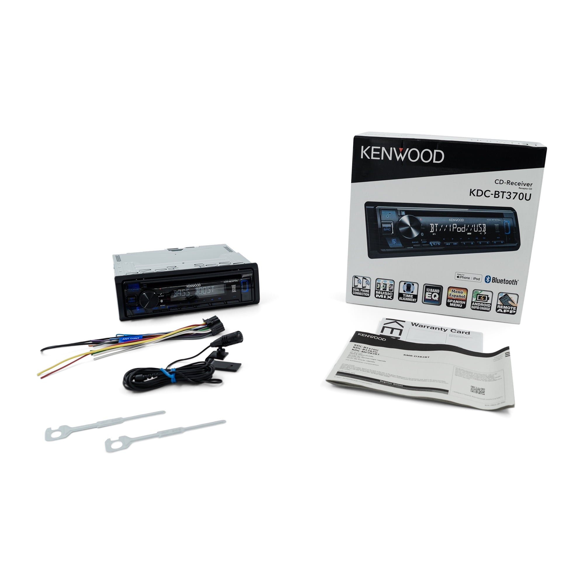 KENWOOD KDC-BT370U CD Car Stereo Receiver with Bluetooth, AM/FM Radio, Front High Power USB