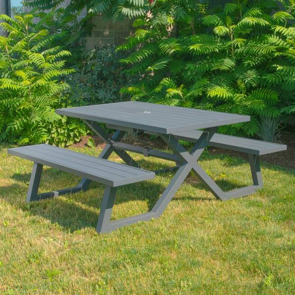 5 ft. Charcoal Aluminum Metal Rectangle Outdoor Picnic Table