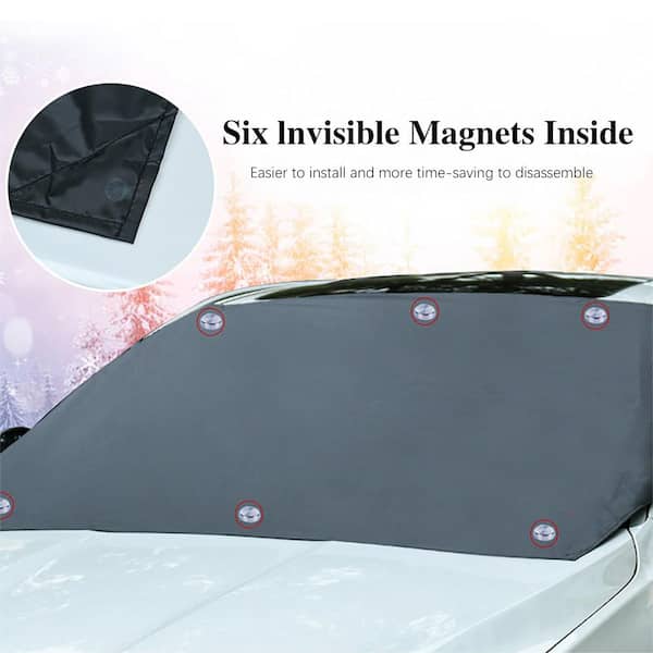 82 in. x 47 in. Black Car Windshield Snow Cover with Magnetic Edge