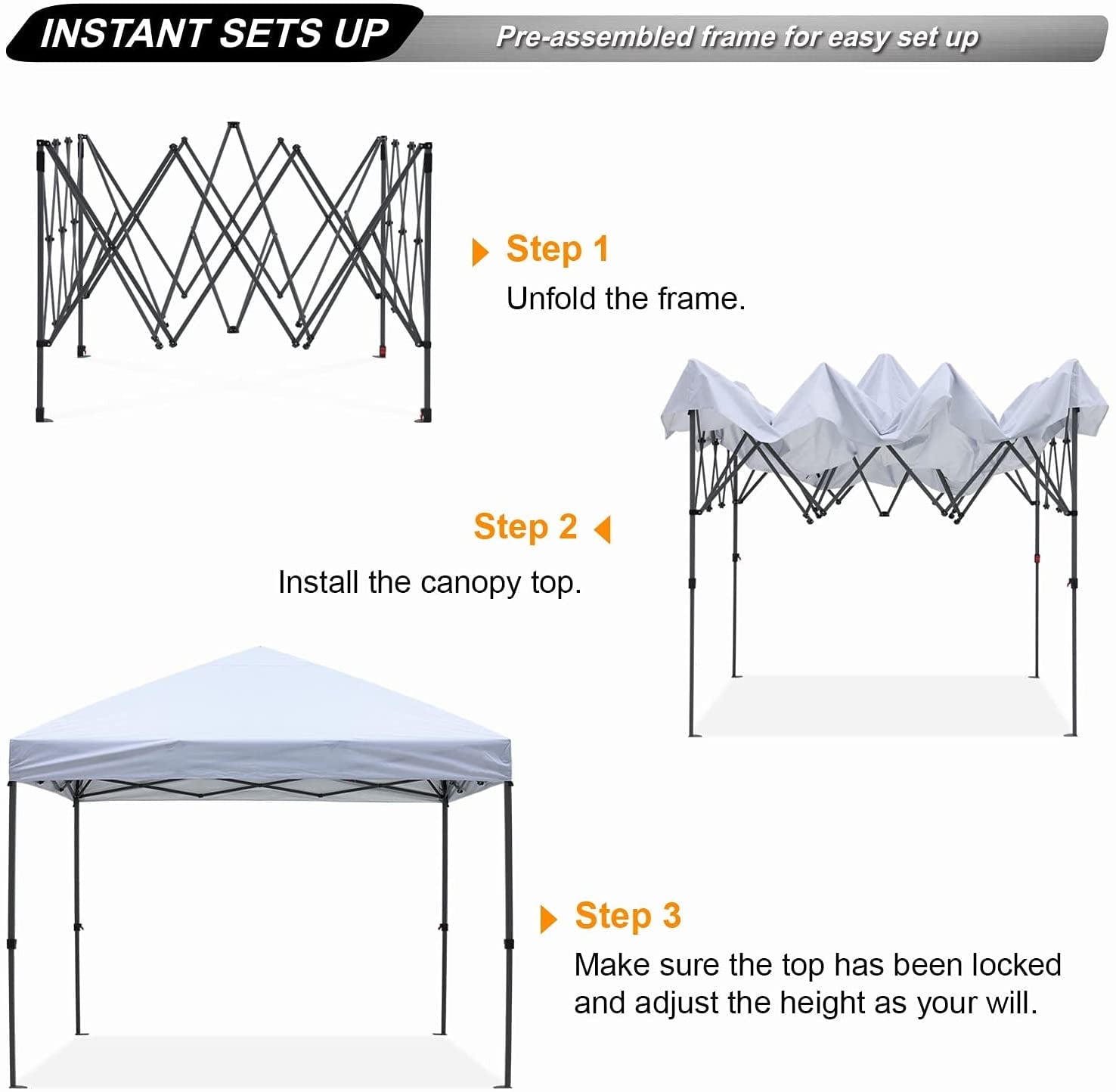 SUGIFT 10' x 10' Pop up Canopy Tent Instant Waterproof Folding Tent with 4 Sandbags, White