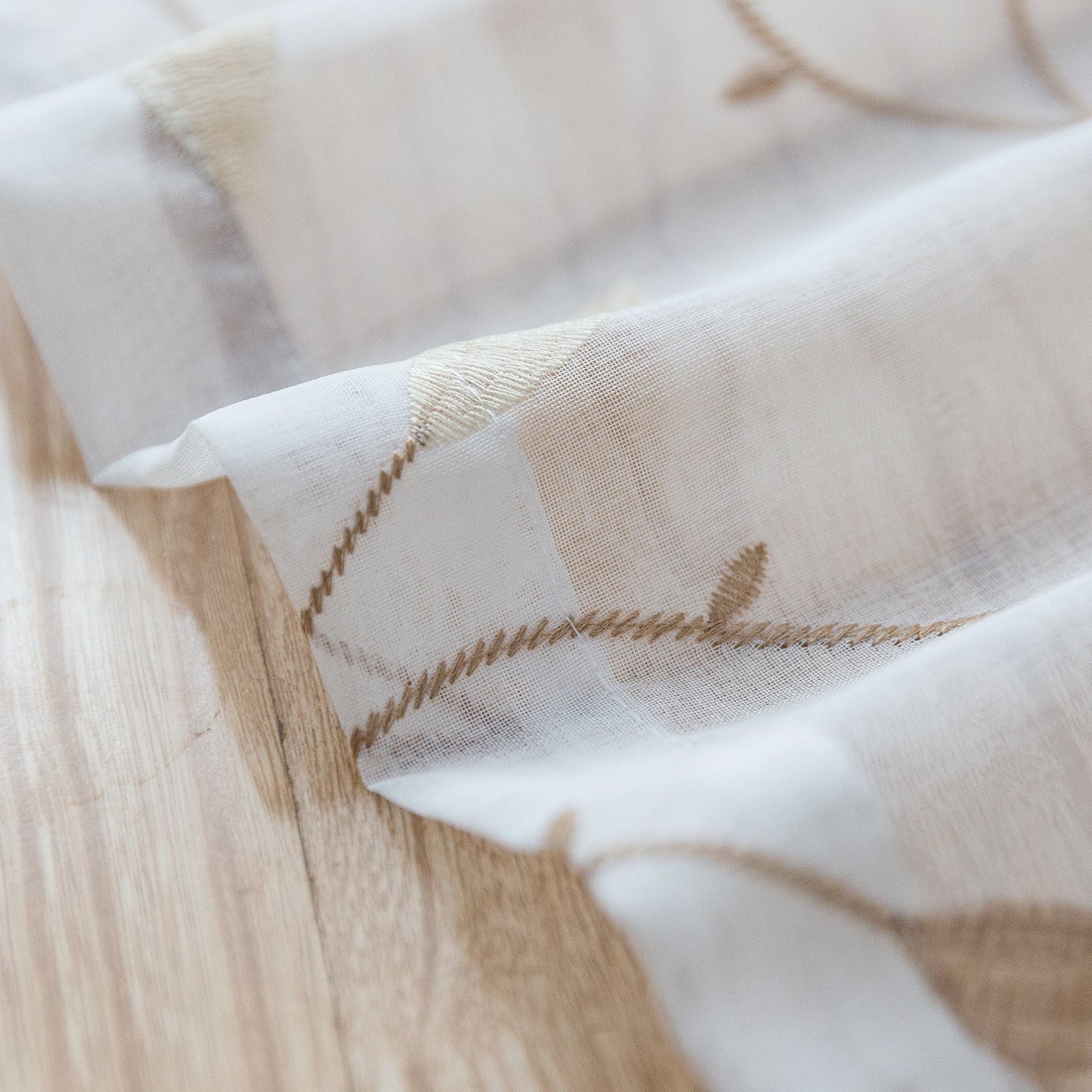 Curtainking Farmhouse Leaf Embroidery Grommet Sheer Curtains, 58