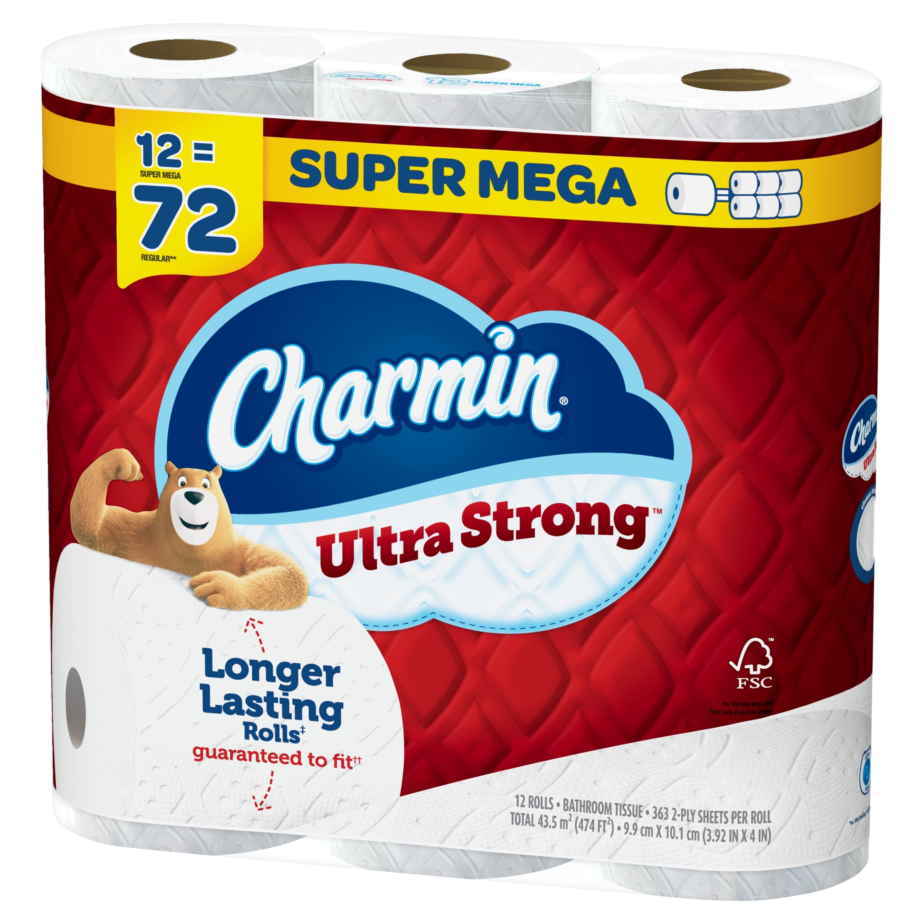Charmin Ultra Strong Toilet Paper, 12 Super Mega Rolls