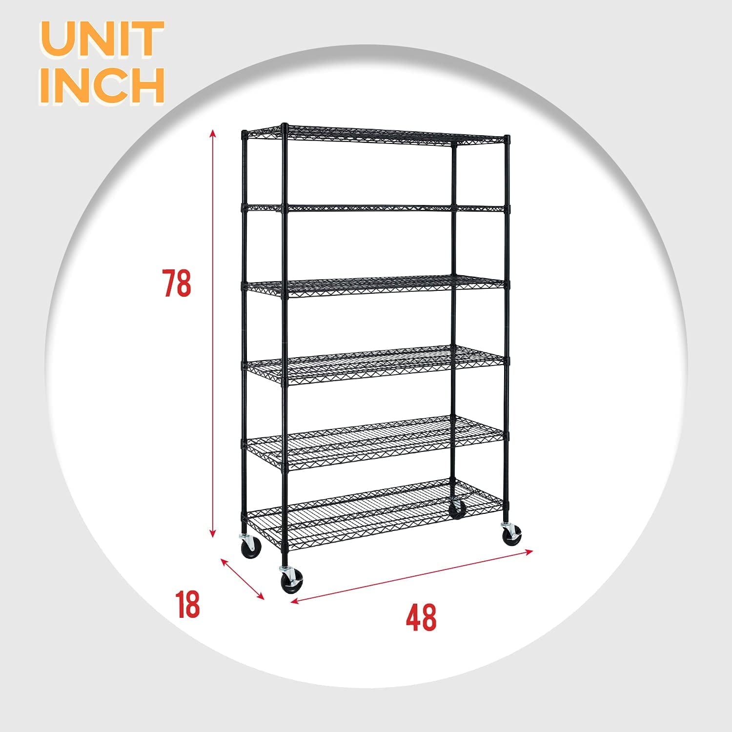 Black Commercial 6 Tier Shelf Adjustable Steel Wire Metal Shelving Rack