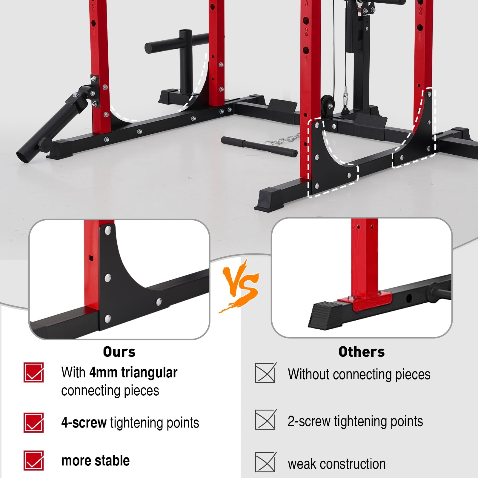 MJDB Power Cage with LAT Pulldown System,1200LBS Weight Capacity Power Rack Cage, Multi-Functional Squat Rack with 13-Level Adjustable Heights and J-Hooks, Dip Bars, Gym Equipment (Upgraded)
