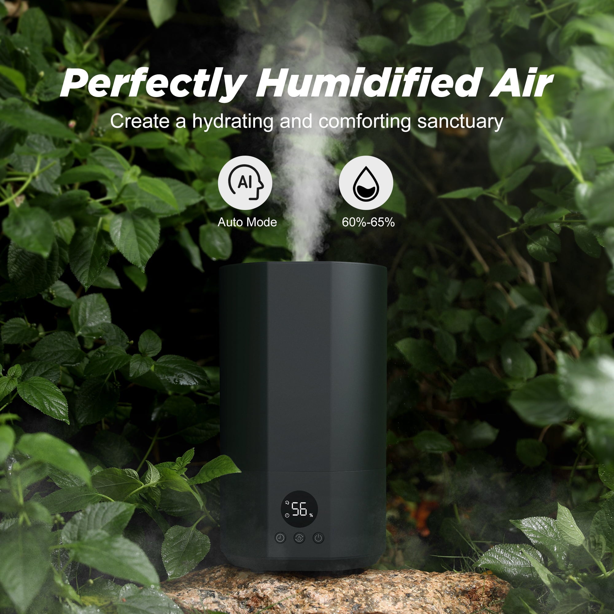 Homech Humidifier Top Fill(1 Gal/4L)Cool Mist Quiet Ultrasonic Air Humidifier with 12H Timer, AI Mode Adjustable 3 Mist Level, Black