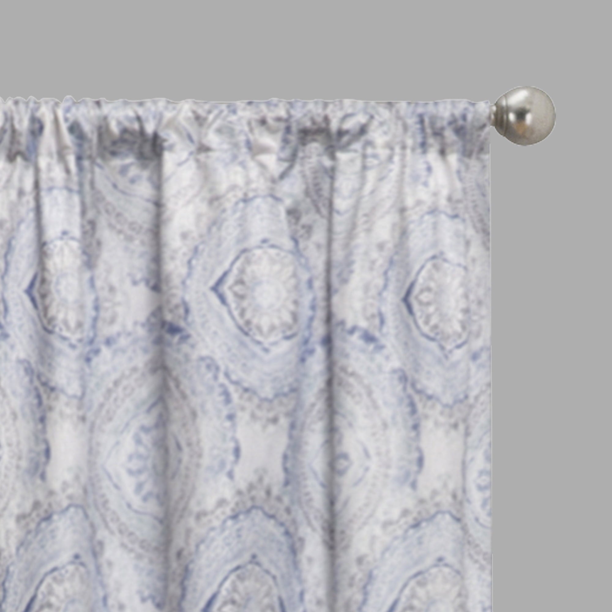 Eclipse Draft Stopper Medallion Print Room Darkening Fleece Lined Rod Pocket Single Curtain Panel, Blue, 42 x 84