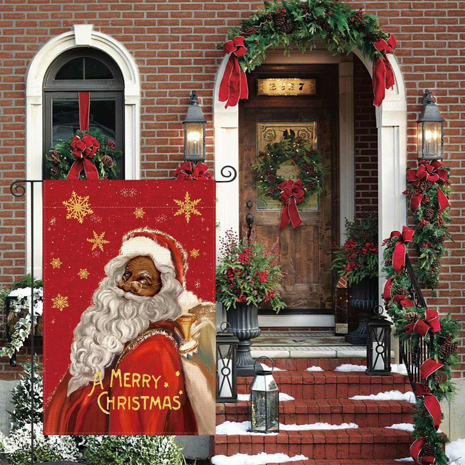Artoid Mode African America Black Santa Claus Christmas Winter Garden Flag 12 x 18 Inch, Red