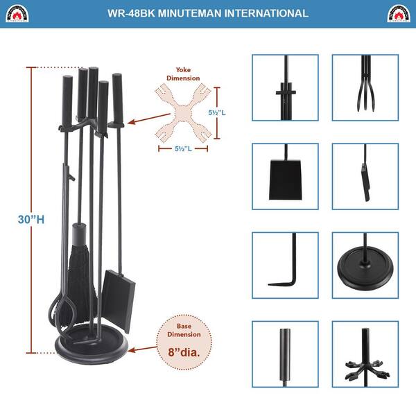 30.25 in. Tall 5-Piece Black Contemporary Bedford Fireplace Tool Set