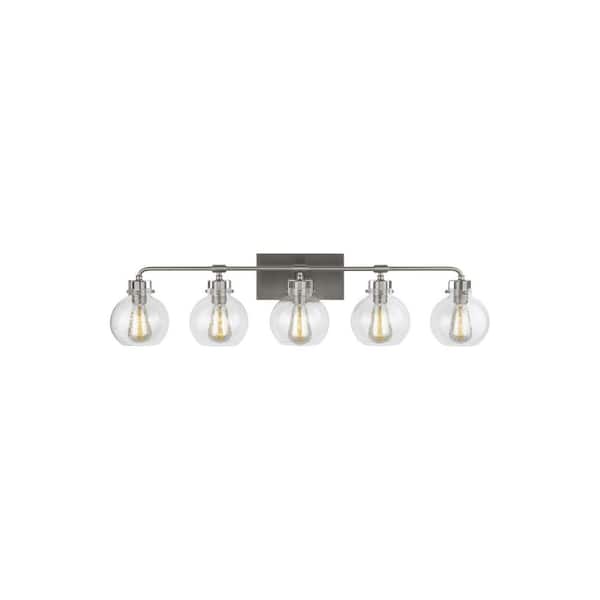 Clara 40 in. 5-Light Satin Nickel Vanity Light Clear Seeded Glass Shades