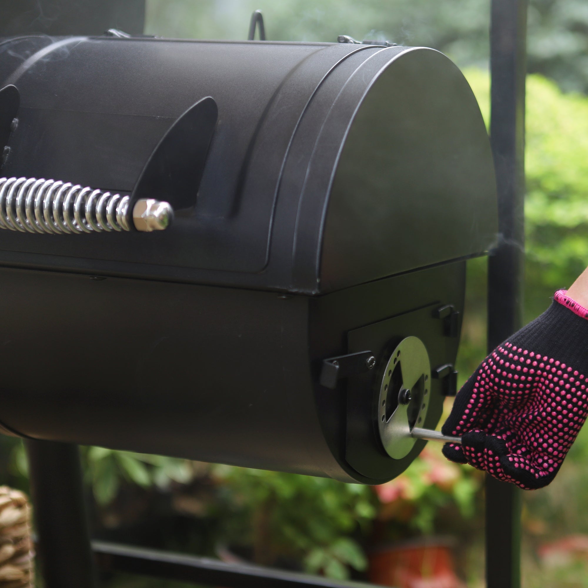 & William Portable BBQ Charcoal Grill with Offset Smoker, Black