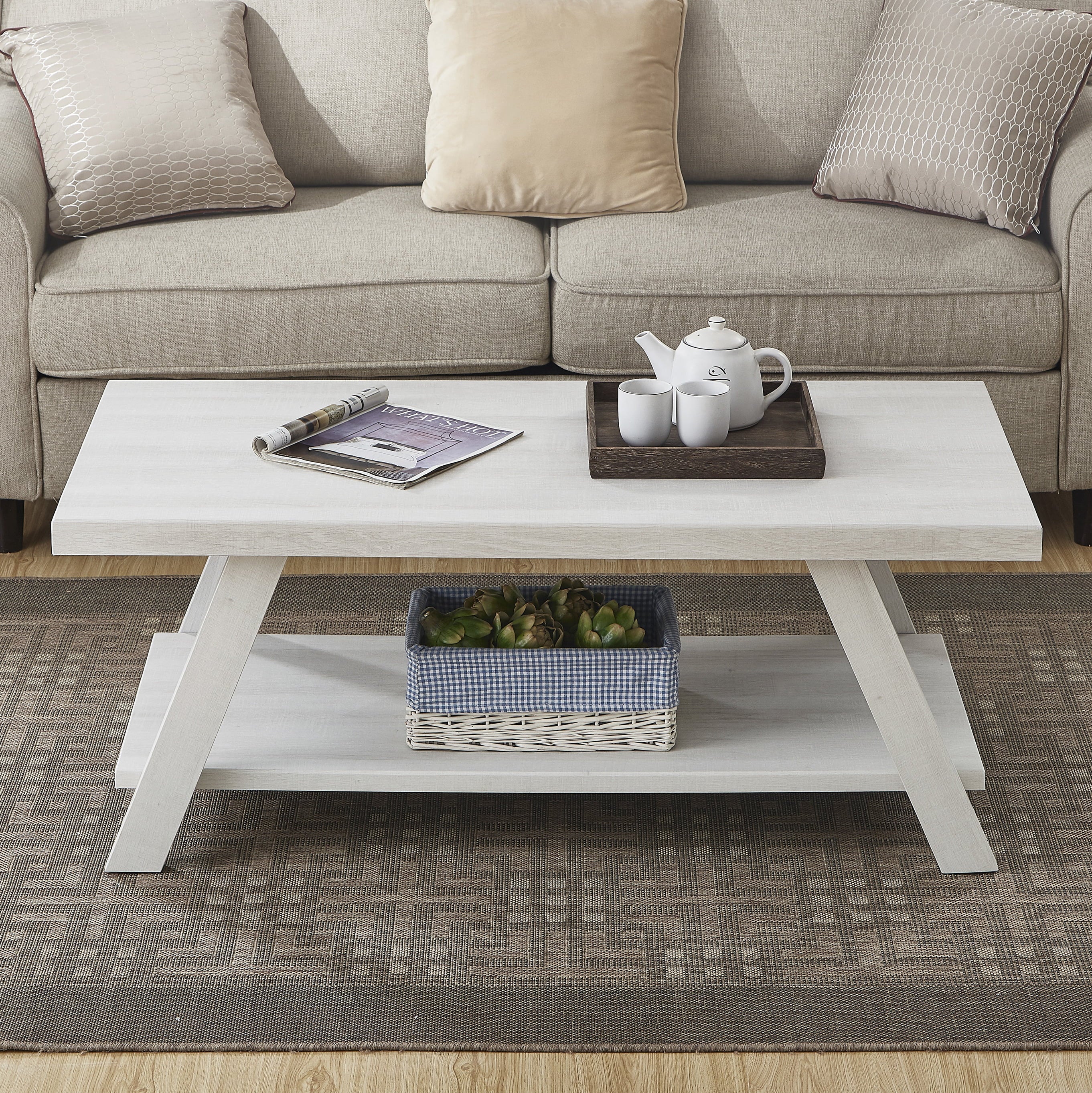 Athens Contemporary Wood Shelf Coffee Table