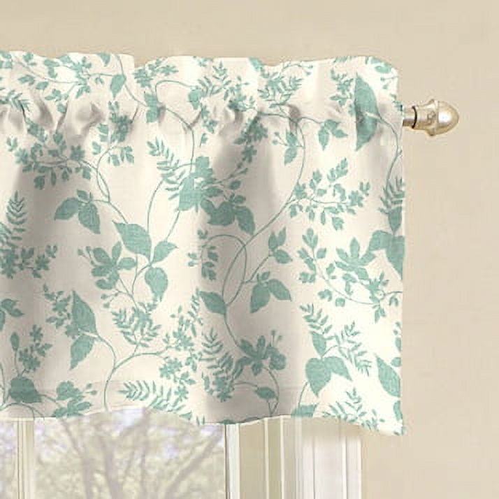 Mainstays 3 Piece Aqua Botanical Light Filtering Rod Pocket Tier and Valance Kitchen Curtain Set, 56