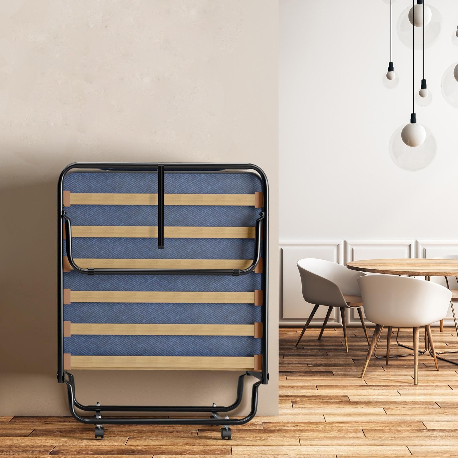 Giantex Rollaway Bed with Memory Foam Mattress, Folding Portable Guest Cot Size w/Sturdy Metal Frame for Home, Garden & Office, Made in Italy (Navy)