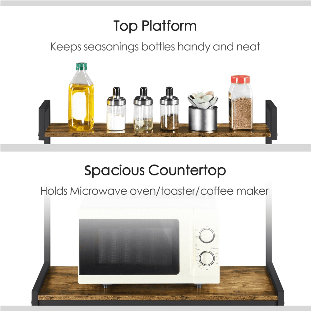 SmileMart 55″Kitchen Baker's Rack with Power Outlet 10 S-Hooks, 4-Tier, Rustic Brown