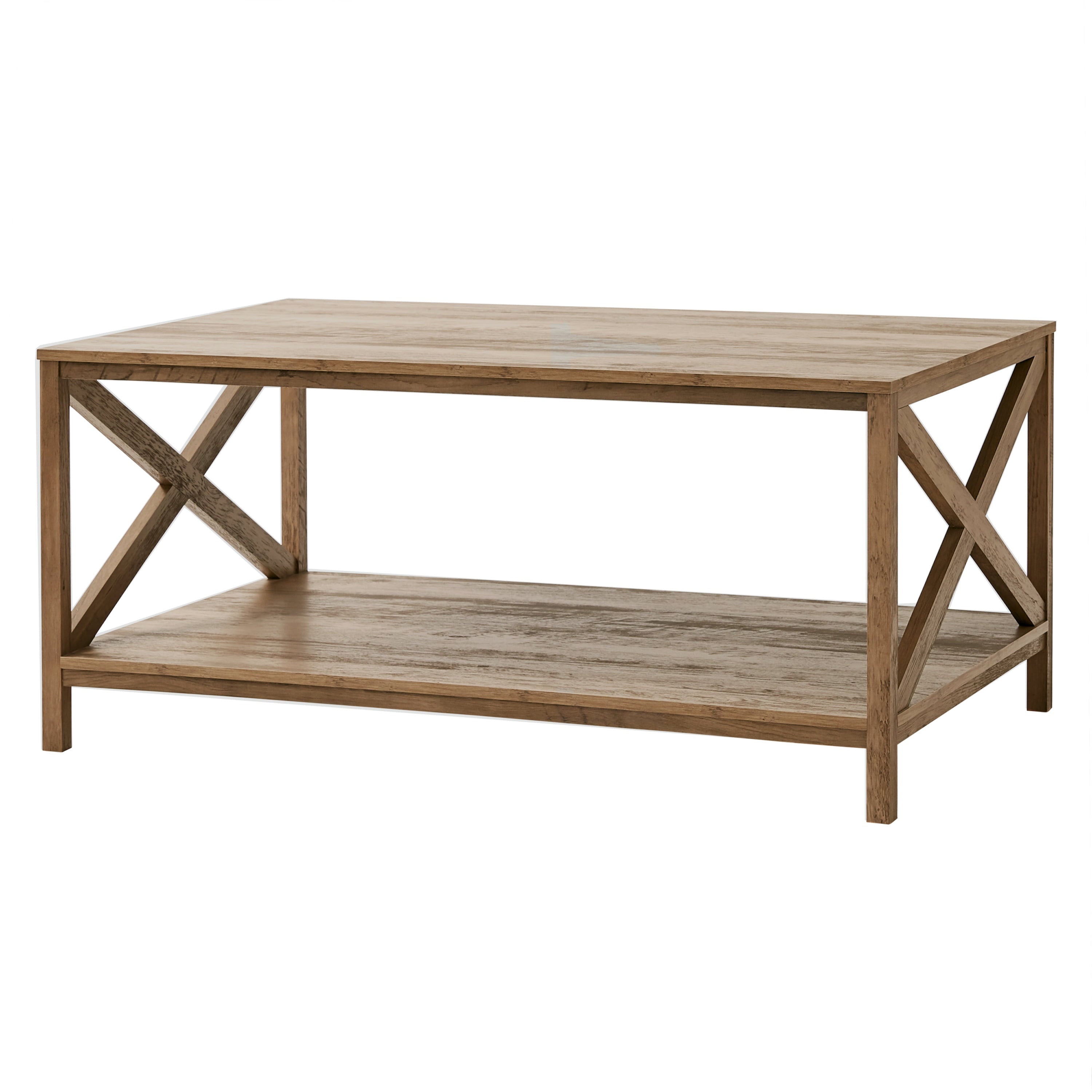 Mainstays Farmhouse Rectangle Coffee Table, Rustic Weathered Oak