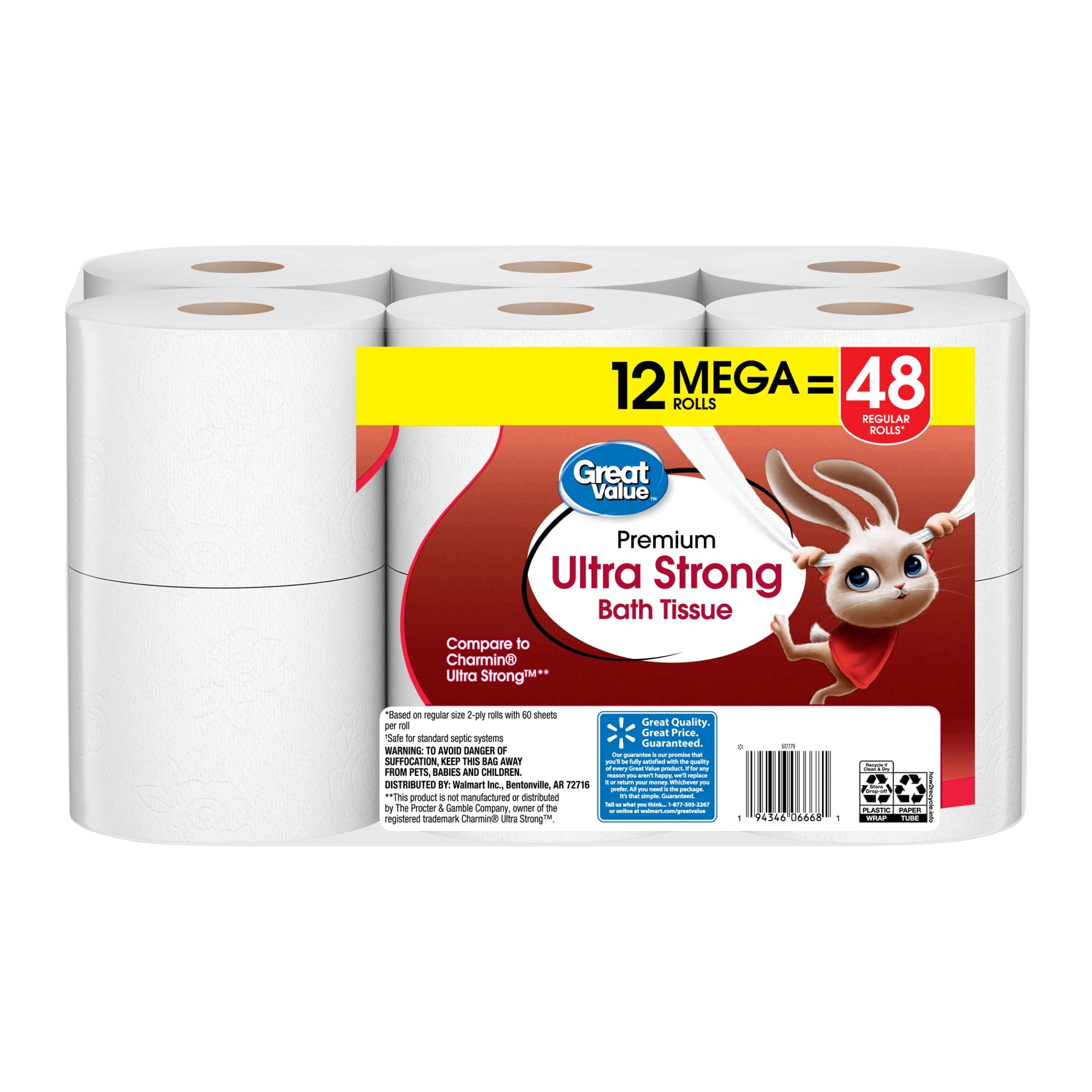 Great Value Ultra Strong Toilet Paper, 12 Mega Rolls