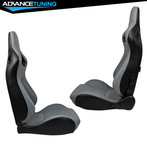 Reclinable Racing seat Left Drive + Dual slider Grey PU &Carbon Leather Back