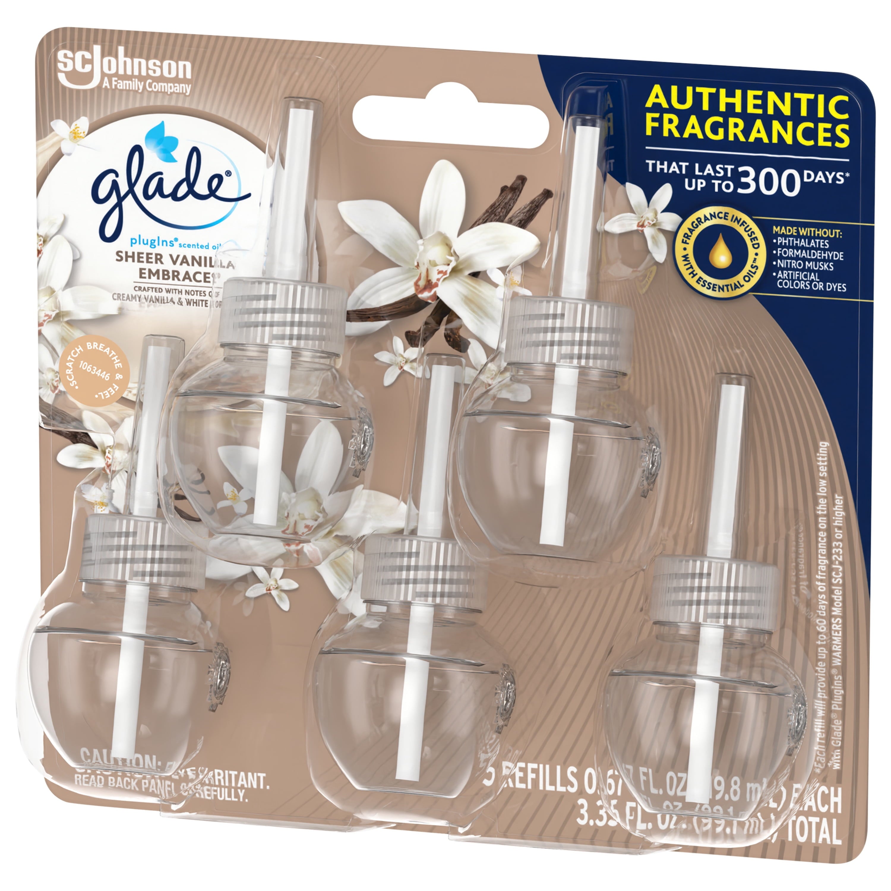 Glade PlugIns Scented Oil 5 Refills, Air Freshener, Sheer Vanilla Embrace, 5 x 0.67 oz